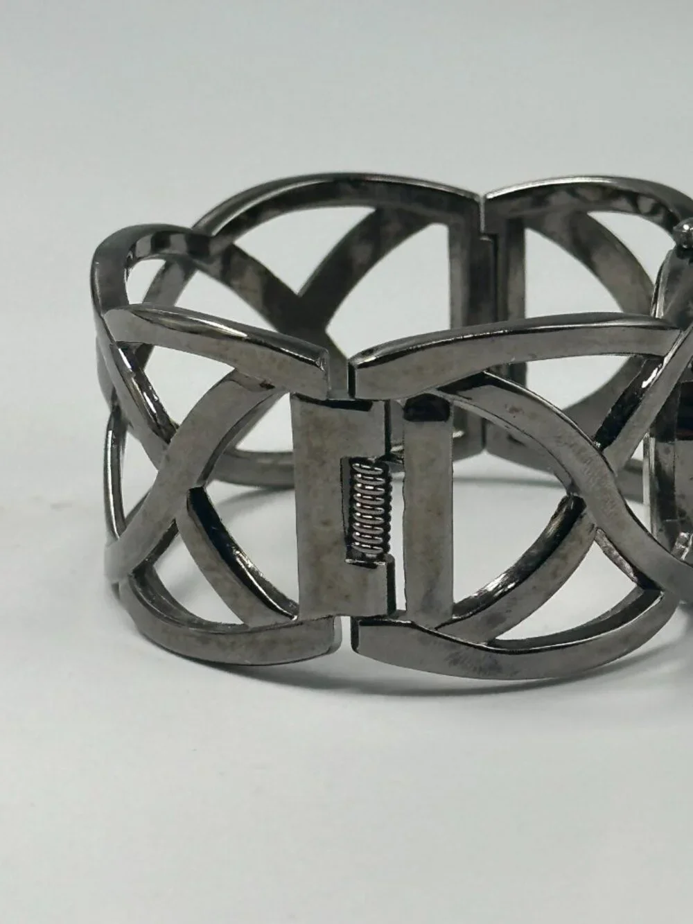 3/$30 Studio Time Watch Women Black Crystal Bezel Clamper Cuff Band 6.75